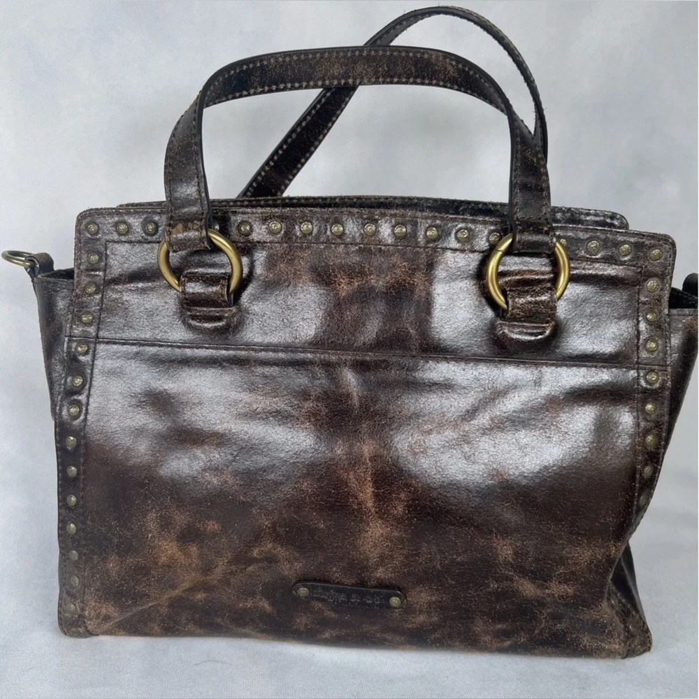 Frye Victoria Studded Leather Satchel Distressed Brown Medium Bag Boho - Picture 2 of 16